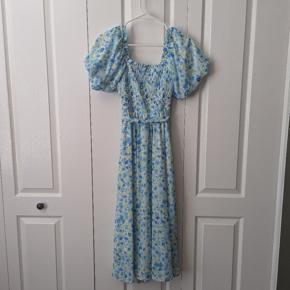 Aura Blue Puff Sleeve Maxi Dress for Weddings - Picture 2 of 4